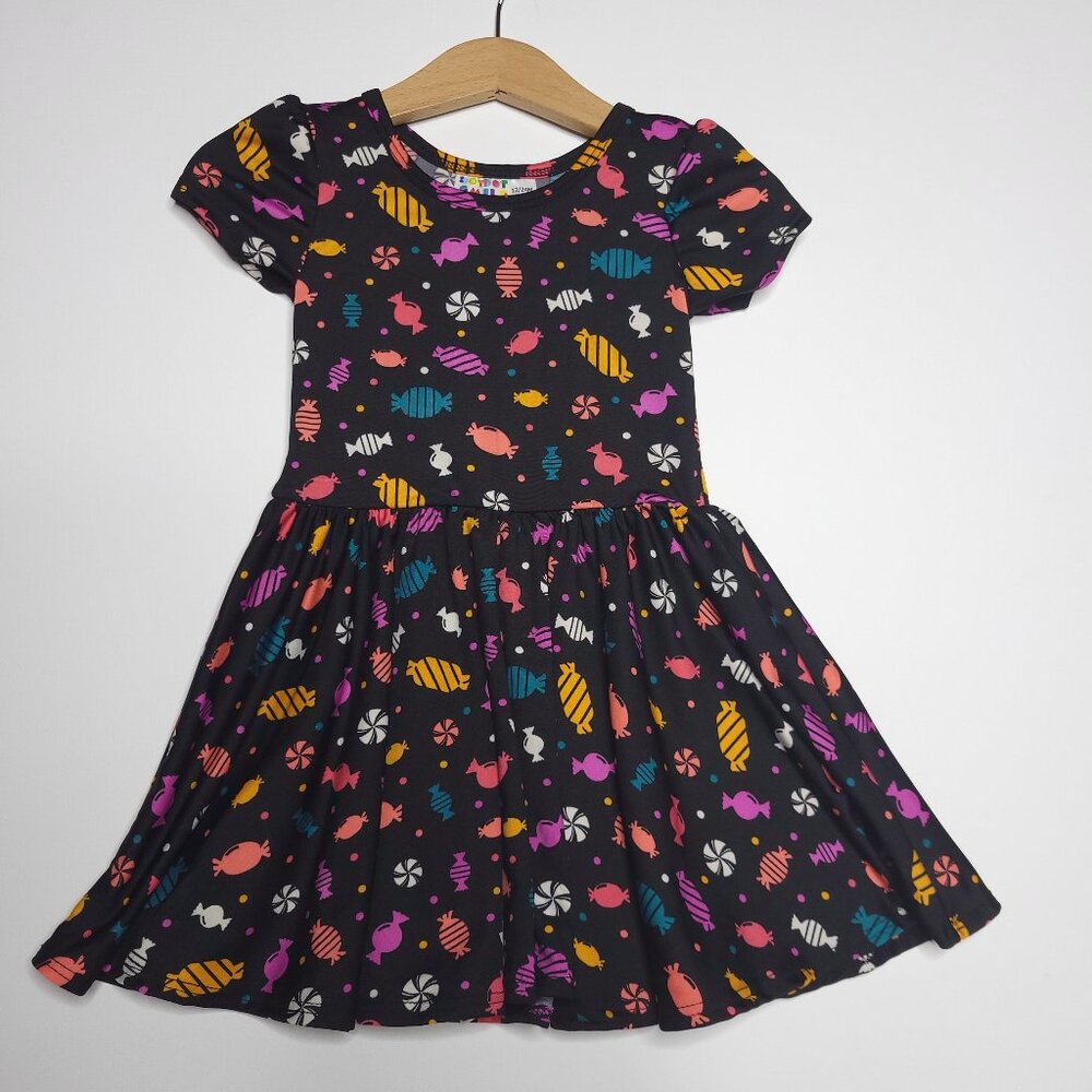 DotDotSmile 12-24 month Classic Cap Dress - Black Candy Print